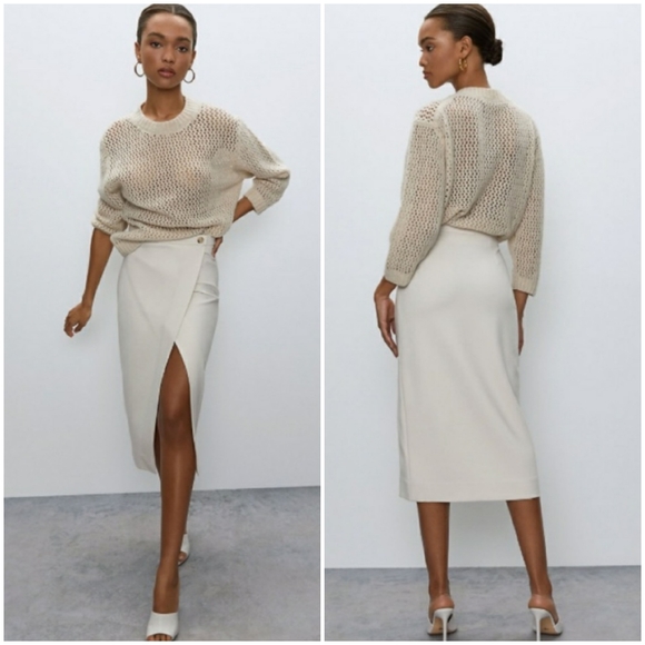Babaton Dresses & Skirts - Babaton Leona Pencil Skirt Front Slit Light Beige Bone Colour